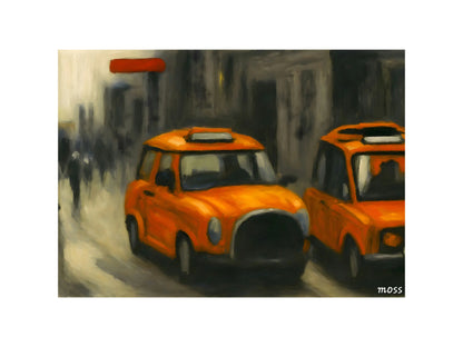Orange Taxis on City Street - Imaginative Realities Collection Mosseri Art Gallery
